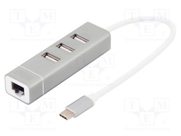 Hub USB; RJ45 socket,USB A socket x3,USB C plug; USB 2.0; PnP