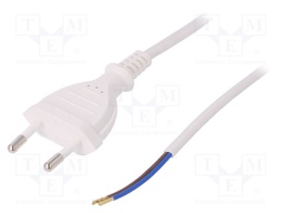 Cable; CEE 7/16 (C) plug,wires; 2m; white; PVC; 2x0,5mm2; 2.5A