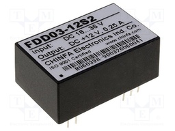 Converter: DC/DC; 3W; Uin: 18÷36V; 12VDC; Iout: 250mA; 0.02ppm/°C