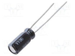 Capacitor: electrolytic; THT; 4.7uF; 100VDC; Ø5x11mm; Pitch: 2mm