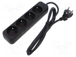 Extension lead; 3x1mm2; Sockets: 4; rubber; black; 1.5m; 10A