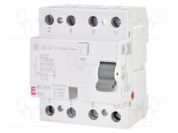 RCD breaker; Inom: 63A; Ires: 30mA; Poles: 4; 400V,415V; IP20; EFI