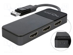 Splitter; DisplayPort 1.4; 0.12m; black; Out: HDMI socket x3