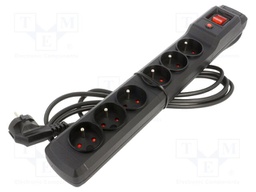 Plug socket strip: protective; Sockets: 6; 250VAC; 10A; black