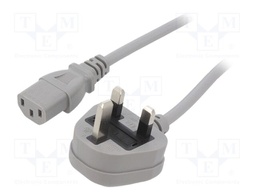 Cable; 3x1mm2; BS 1363 (G) plug,IEC C13 female; PVC; 5m; grey; 3A