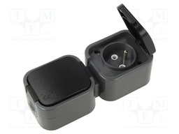 Connector: AC supply; socket; 2P+PE; 250VAC; 16A; grey; wall mount