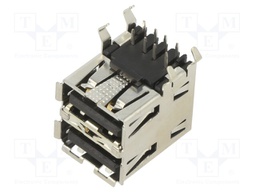 Socket; USB A; THT; angled 90°; double; gold-plated