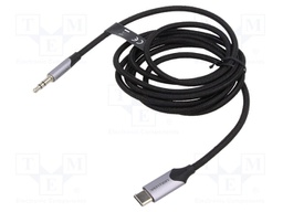 Cable; Jack 3.5mm 3pin plug,both sides; 1.5m; black; textile