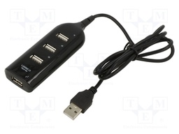 Hub USB; USB A socket x4,USB A plug; USB 2.0; black; 0.4m