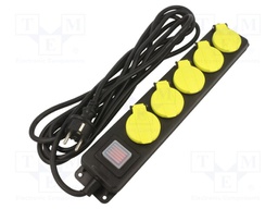 Extension lead; Sockets: 5; rubber; black; 5m; 16A