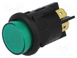Switch: push-button; Pos: 2; DPST-NO; 16A/250VAC; 16A/28VDC; green