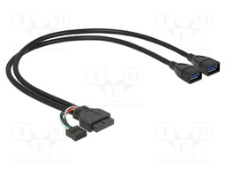 Cable; USB 3.0; 0.45m; 24AWG,28AWG; black; Connector colour: black