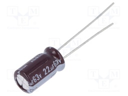 Capacitor: electrolytic; THT; 22uF; 63VDC; Ø6.3x11mm; Pitch: 2.5mm