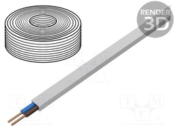 Wire; YDY; flat; solid; Cu; 2x1,5mm2; PVC; white; 450/750V; 100m