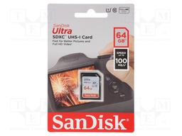 Memory card; Ultra; SD XC; 64GB; 100MB/s; Class 10 UHS U1