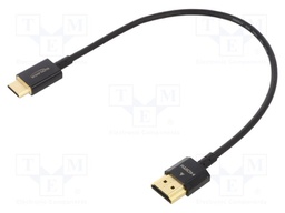 Cable; HDMI plug,mini HDMI plug; Len: 0.25m; black; 36AWG; Core: Cu