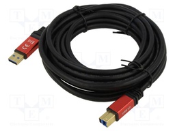 Cable; USB A plug,USB B plug; gold-plated; 5m; black; 24AWG,28AWG