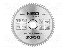 Circular saw; Ø: 200mm; Teeth: 60; cemented carbide; Øhole: 30mm