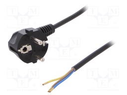 Cable; SCHUKO plug,CEE 7/7 (E/F) plug angled,wires; 2m; black