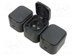 Connector: AC supply; socket; 2P+PE; 250VAC; 16A; grey; wall mount