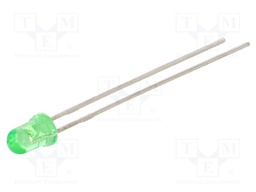LED; 3mm; green; 110÷240mcd; 45°; Front: convex; Pitch: 2.54mm