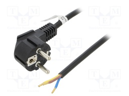 Cable; CEE 7/7 (E/F) plug angled,wires; PVC; 3m; black; 10A; 250V