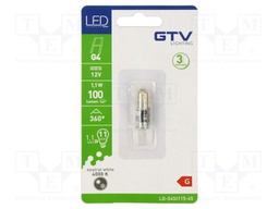 LED lamp; neutral white; G4; 12VDC; 100lm; 1.1W; 360°; 4000K