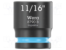 Socket; 6-angles,inch,socket spanner,impact; HEX 11/16"; 3/8"