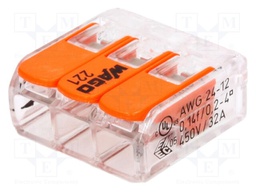 Installation quick splice; 221; spring clamp; 0.2÷4mm2; 450V; 32A