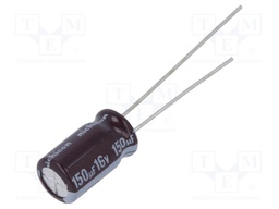 Capacitor: electrolytic; THT; 150uF; 16VDC; Ø6.3x11mm; Pitch: 2.5mm