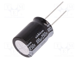 Capacitor: electrolytic; THT; 100uF; 250VDC; Ø18x25mm; Pitch: 7.5mm