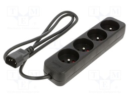 Extension lead; 3x1mm2; Sockets: 4; rubber; black; 1m; 10A