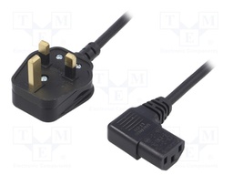 Cable; BS 1363 (G) plug,IEC C13 female 90°; 1.8m; black; PVC