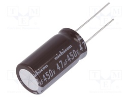 Capacitor: electrolytic; THT; 47uF; 450VDC; Ø16x31.5mm; ±20%; 5000h