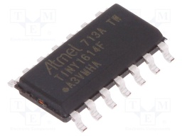 AVR microcontroller; EEPROM: 256B; SRAM: 2kB; Flash: 16kB; SO14