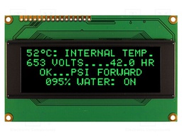 Display: OLED; alphanumeric; 20x4; Dim: 98x60x10mm; green; PIN: 16