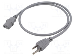 Cable; 3x0.75mm2; IEC C13 female,NEMA 5-15 (B) plug; PVC; 1m