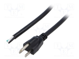 Cable; NEMA 5-15 (B) plug,wires; 1.8m; black; PVC; 3x16AWG; 13A