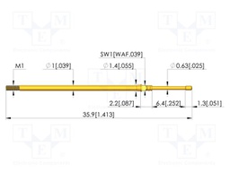 Test needle; Spring compression: 4.3mm; 6.35mm; 3A; CuBe; Ø: 0.8mm