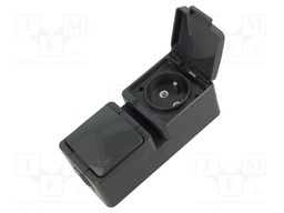 Connector: AC supply; socket; 2P+PE; 250VAC; 16A; dark grey; PIN: 3