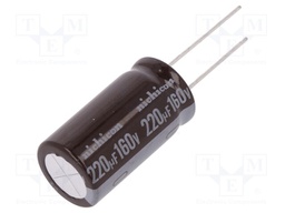 Capacitor: electrolytic; THT; 220uF; 160VDC; Ø16x31.5mm; ±20%