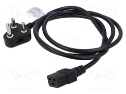 Cable; 3x1.5mm2; IEC C19 female,IS 1293 (M) plug; PVC; 1.8m; 16A