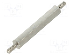 Screwed spacer sleeve; 25mm; Ext.thread: M2; hexagonal; brass