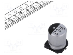 Capacitor: electrolytic; SMD; 47uF; 25VDC; Ø6.3x8mm; 1000h; 110mA