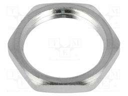 Nut; PG9; brass; nickel; D: 2.8mm; Spanner: 18mm; Thread: PG