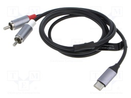 Cable; RCA plug x2,USB C plug; nickel plated; 1m; black; Core: Cu