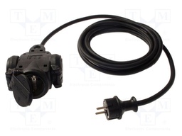 Extension lead; 3G2.5mm2; Sockets: 3; rubber; black; 10m; 16A