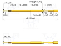 Test needle; Spring compression: 5mm; 5.5mm; 8A; steel; Ø: 3mm; 10N