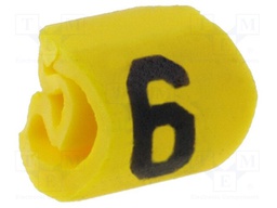 Markers for cables and wires; Label symbol: 6; 1÷3mm; PVC; yellow