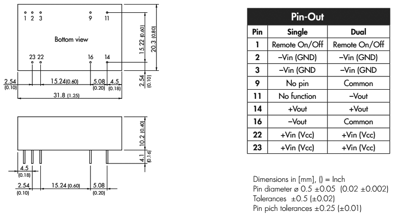 Converter: DC/DC; 10W; Uin: 18÷36V; 15VDC; Iout: 666mA; DIP24; 17.3g